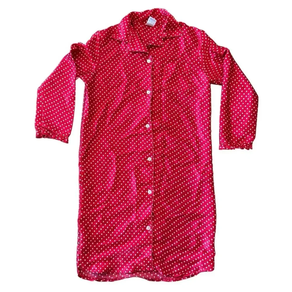 The Children’s Place Girls Red Nightgown Pajamas Long Sleeve Hearts Size M 7/8